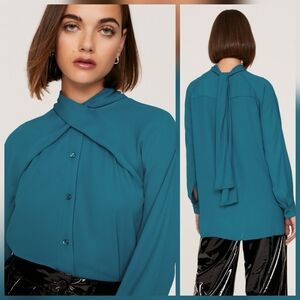 Atlein Tie Back Button Down Top Long Sleeves Tie Neckline Size 12